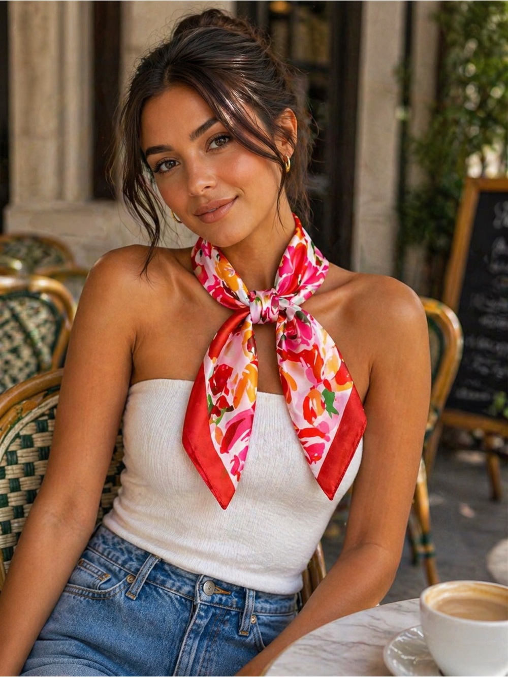 Red Floral Statement Scarf | Satin Silk Feel Trendy Accessory